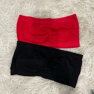 SOLD: Black and red strapless bras